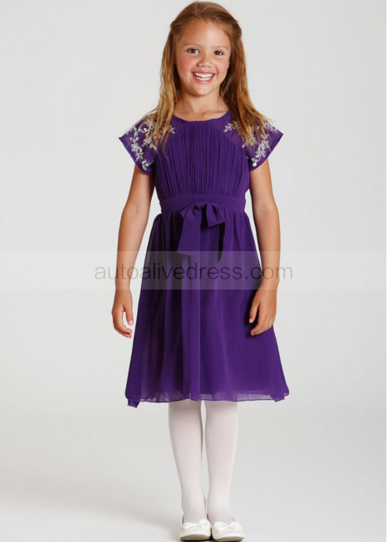 Purple Chiffon Lace Appliques Boho Beach Flower Girl Dress